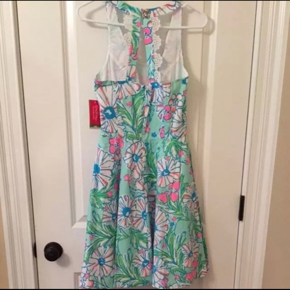 Lilly Pulitzer Mint Floral Sleeveless Midi Dress with Pink & Blue Accents